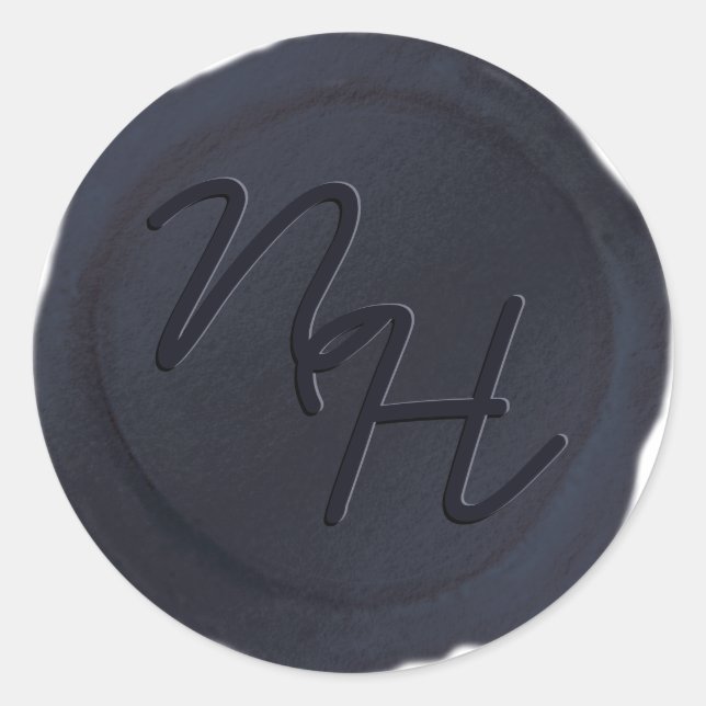 Navy Blue Wax Seal Initials Envelope Sticker (Front)