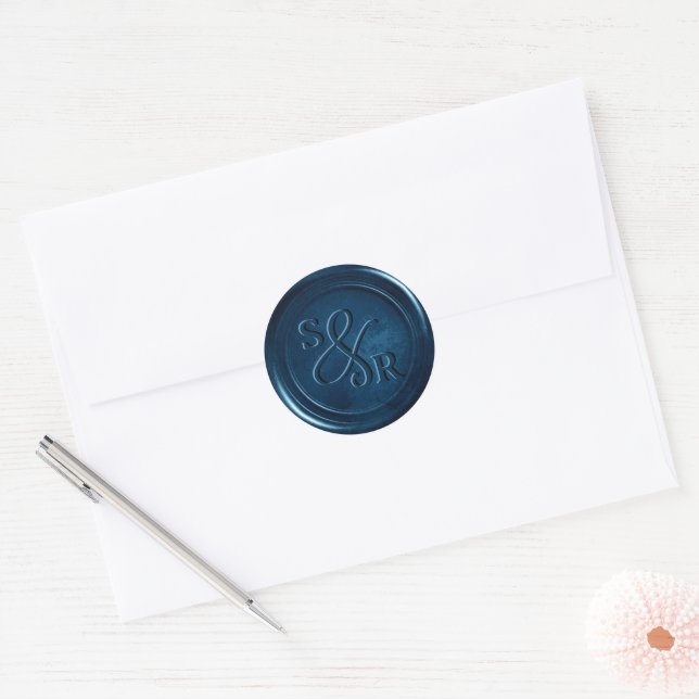 Navy Blue wax seal sticker with initials  (Envelope)