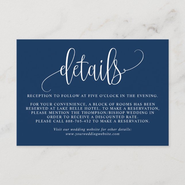 Navy Blue We Do Modern Calligraphy Wedding Details Enclosure Card (Front)