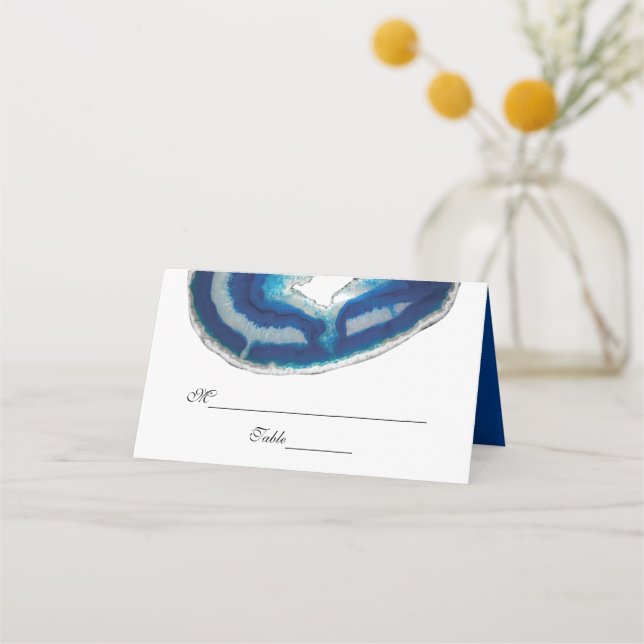 Navy Blue Wedding Agate Table Place Card (Front)