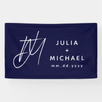 Navy Blue Wedding Banner with Monogram and Date