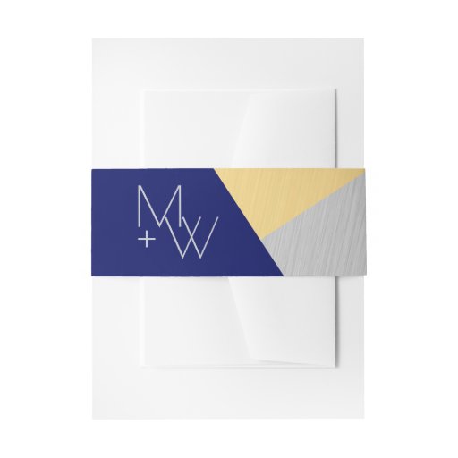 Image of Navy Blue Wedding Bold Optional Monogram Chic Invitation Belly Band