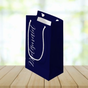 Navy Blue Wedding Bridesmaid Stylised Script Small Gift Bag