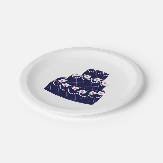 Navy Blue Wedding Cake Paper Plate (Angled)