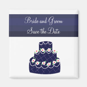 Navy Blue Wedding Cake Save the Date Magnet