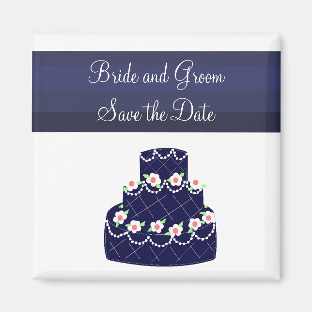 Navy Blue Wedding Cake Save the Date Magnet (Front)