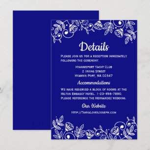 Navy Blue Wedding Details Floral Elegant Flowers Invitation