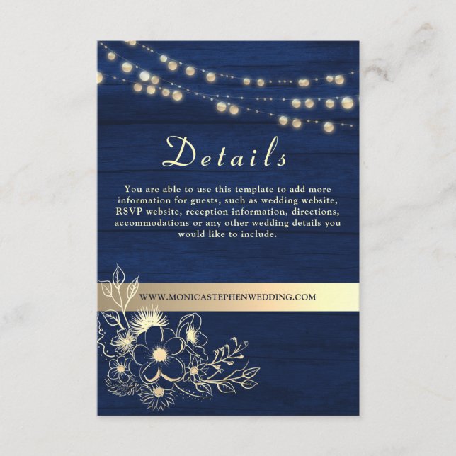 Navy Blue Wedding Details Website Enclosure Card (Front)