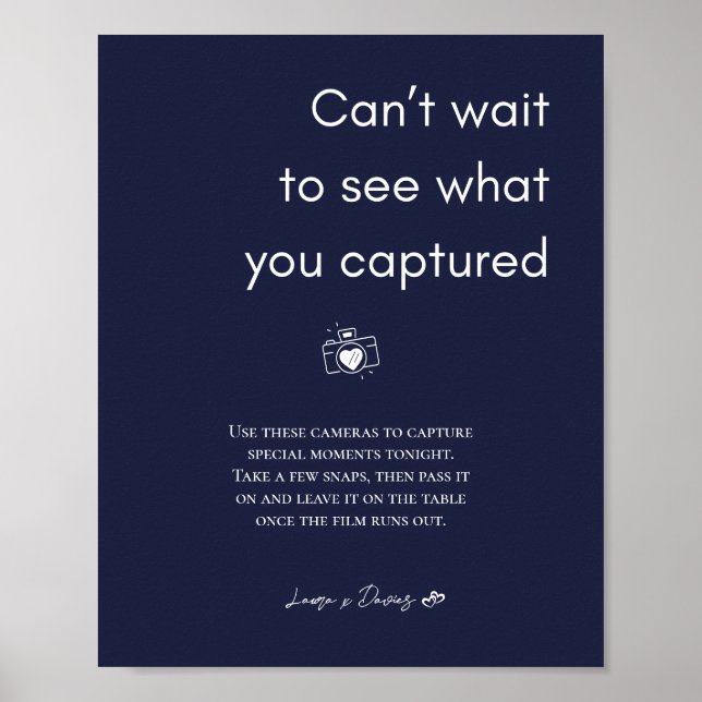 Navy Blue Wedding Disposable Camera Sign (Front)