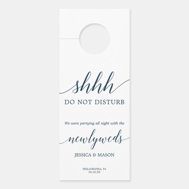 Navy Blue Wedding Door Hanger Do Not Disturb (Front)