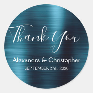 Navy Blue Wedding Favour Thank You Classic Round Sticker