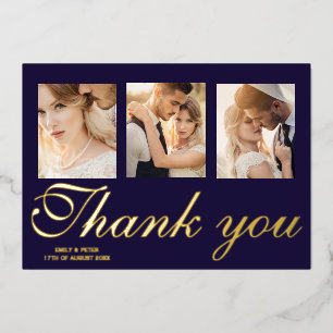 Navy blue Wedding foil thank you card.