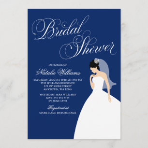 Navy Blue Wedding Gown Bridal Shower Invitation