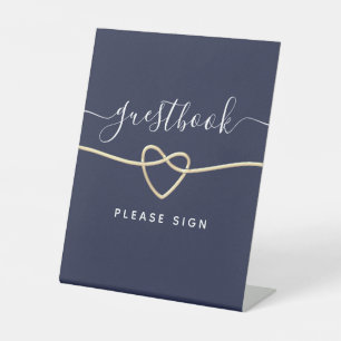 Navy Blue Wedding Guest Book Pedestal Sign