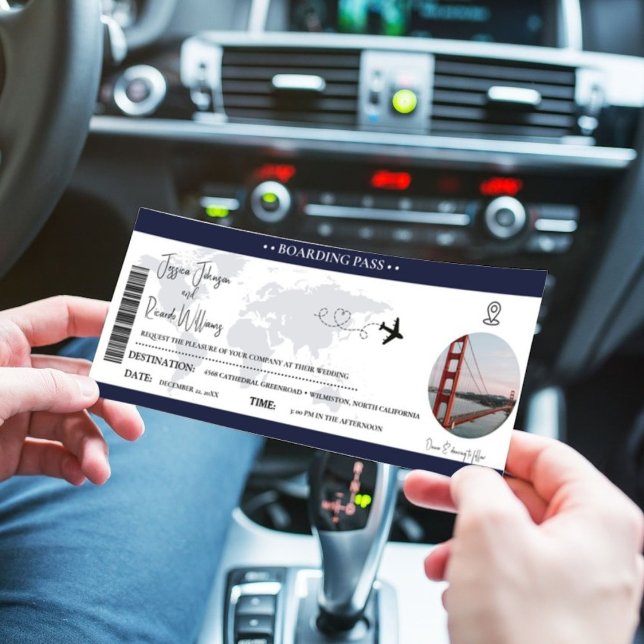 Navy Blue Wedding invitation Boarding pass ticket (Creator Uploaded)