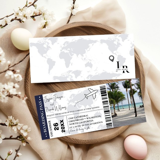 Navy blue Wedding invitation Boarding pass ticket (Creator Uploaded)