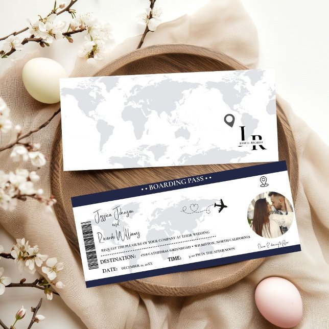 Navy Blue Wedding invitation Boarding pass ticket (Creator Uploaded)