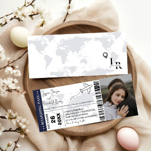 Navy blue Wedding invitation Boarding pass ticket