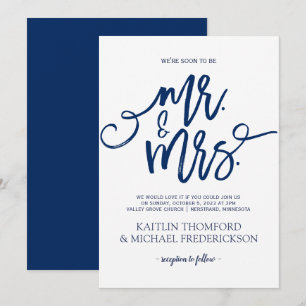 Navy Blue Wedding Invitations-Rustic Brush Script Invitation