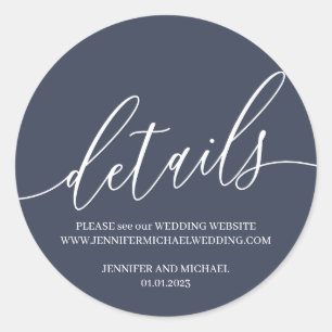 Navy Blue Wedding Modern Signature Details Classic Round Sticker