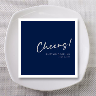 Navy Blue Wedding Napkins with Silver Cheers