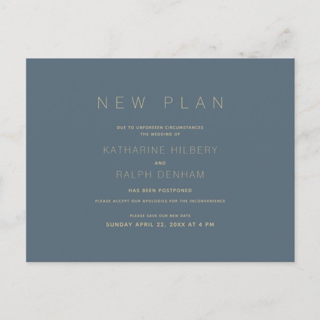Navy Blue Wedding New Plan Announcement Postcard (Front)