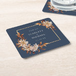 Navy Blue Wedding Paper Coaster<br><div class="desc">Provide a personalised touch to your reception with the Navy Blue Wedding Paper Coaster featuring the Bride and Groom's Names from the "Fall Navy Blue Terracotta Floral and Leaves Wedding Invitation Collection." These beautifully designed coasters showcase the exquisite fall leaves and floral pattern, adding a touch of elegance to your...</div>