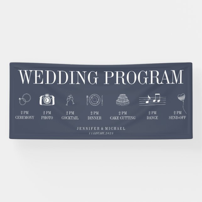 Navy Blue Wedding Party Program Banner (Horizontal)