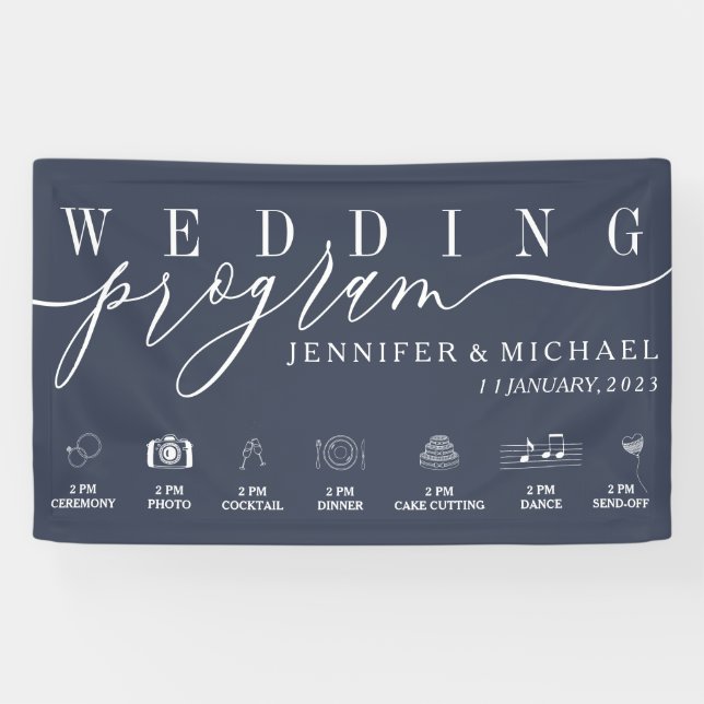 Navy Blue Wedding Party Program Banner (Horizontal)