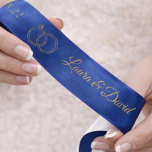 Navy Blue Wedding Personalised Name Ribbon Satin Ribbon