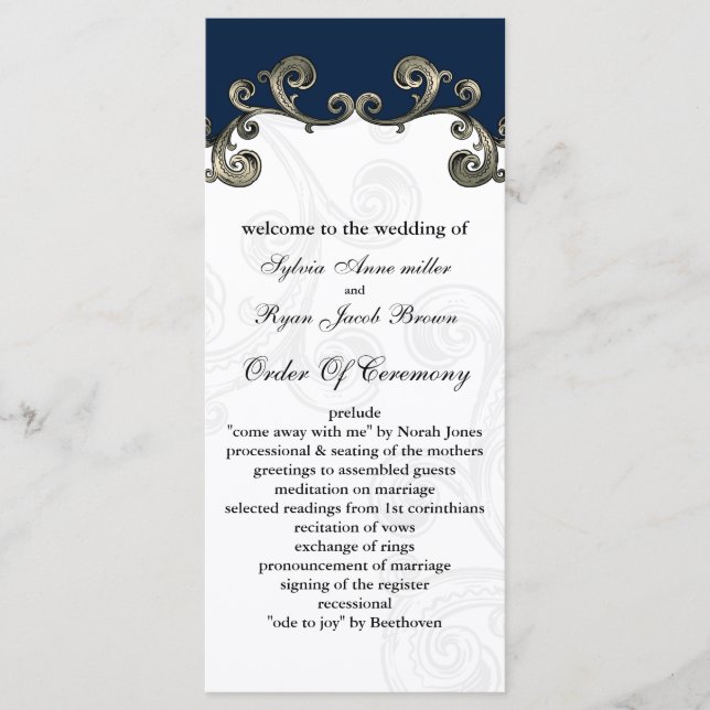 "navy blue" Wedding program Programme (Front)