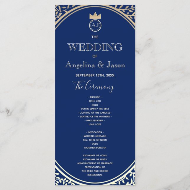 Navy Blue Wedding Programme (Front)