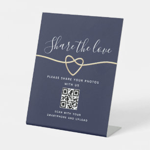 Navy Blue Wedding QR Code Pedestal Sign