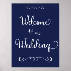 Navy Blue Wedding Reception Sign Print 18x24