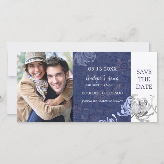 Navy Blue Wedding Save the Date Photo Card (Front)