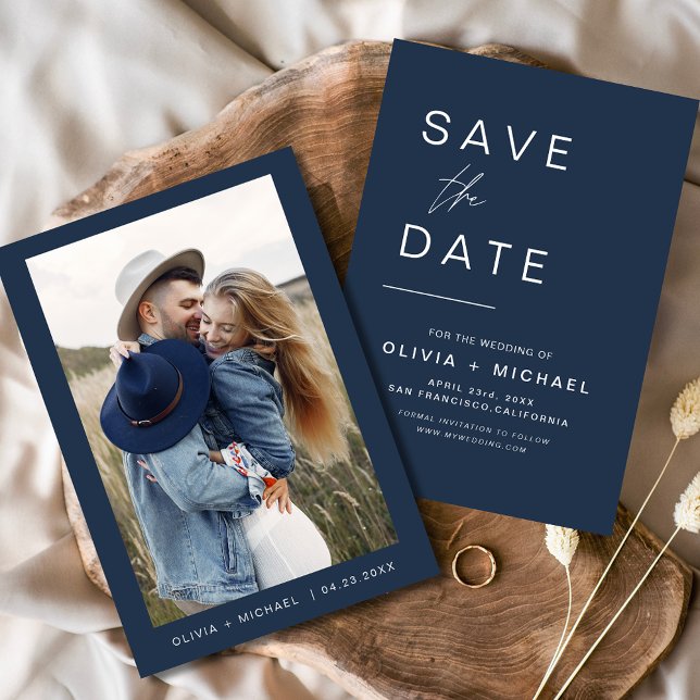 Navy Blue Wedding Save the Date Photo Minimalist (Creator Uploaded)