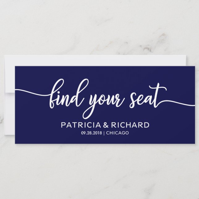 Navy Blue Wedding Seating Chart Title Card (Front)