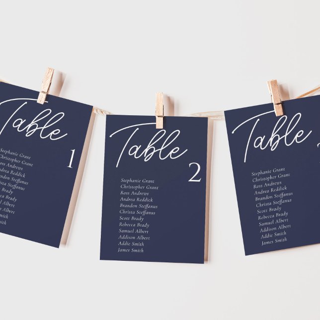 Navy Blue Wedding Table Seating Chart Cards (Creator Uploaded)