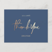 Navy  Blue Wedding Thank You Cards Elegant Script