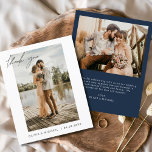 Navy Blue Wedding Thank You Cards Photo Minimalist<br><div class="desc">Budget Wedding Thank You Cards that have a photo on the front and back. The Thank you cards contain a modern hand lettered cursive script typography that are elegant,  simple and modern to use after you minimalist simple wedding day celebration.</div>