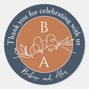 Navy Blue Wedding Thank You Classic Round Sticker