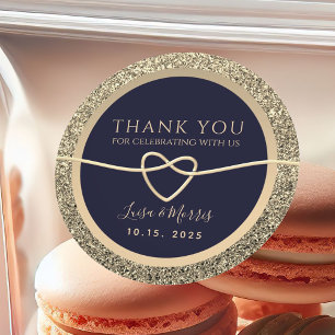 Navy Blue Wedding Thank You Classic Round Sticker