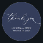 Navy Blue Wedding Thank You Envelope Seal<br><div class="desc">Our modern minimalist thank you sticker/seal has "thank you" written in modern calligraphy script and can be fully customised with your name,  dates and background colour. Made to match our Purple Plum Modern Minimalist Wedding Suite.</div>