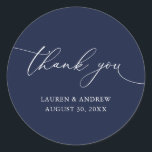 Navy Blue Wedding Thank You Envelope Seal<br><div class="desc">Our modern minimalist thank you sticker/seal has "thank you" written in modern calligraphy script and can be fully customised with your name,  dates and background colour. Made to match our Purple Plum Modern Minimalist Wedding Suite.</div>