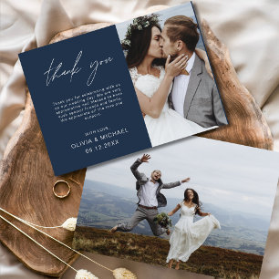 Navy Blue Wedding Thank You Photo Minimalist Card