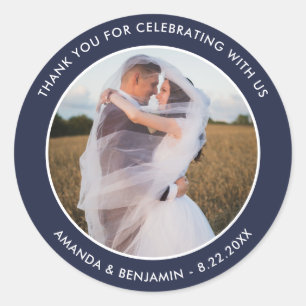 Navy Blue Wedding Thank You Photo Stickers