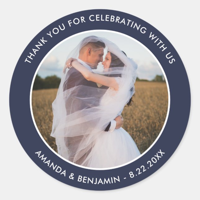 Navy Blue Wedding Thank You Photo Stickers (Front)