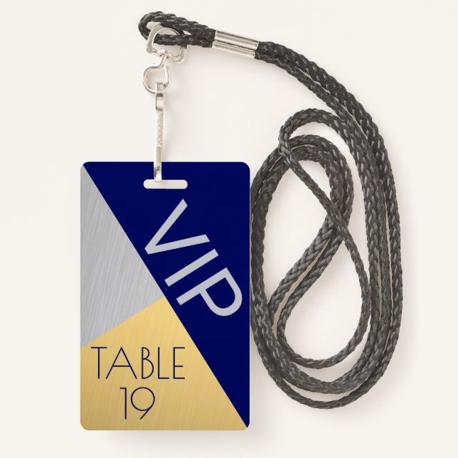 Navy Blue Wedding VIP Creative Escort Place Card ID Badge (Back with Lanyard)