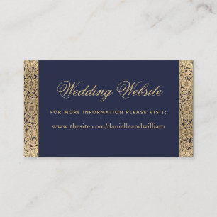 Navy Blue Wedding Website Vintage Gold Roses Enclosure Card