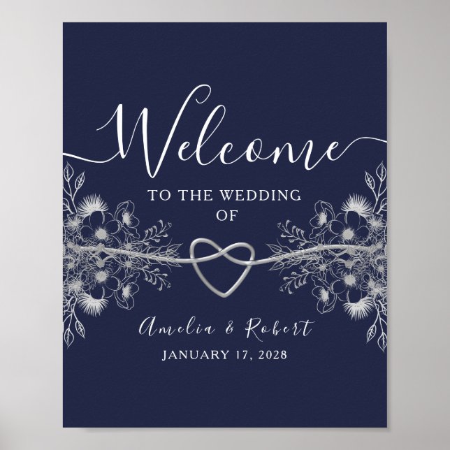 Navy Blue Wedding Welcome Poster (Front)